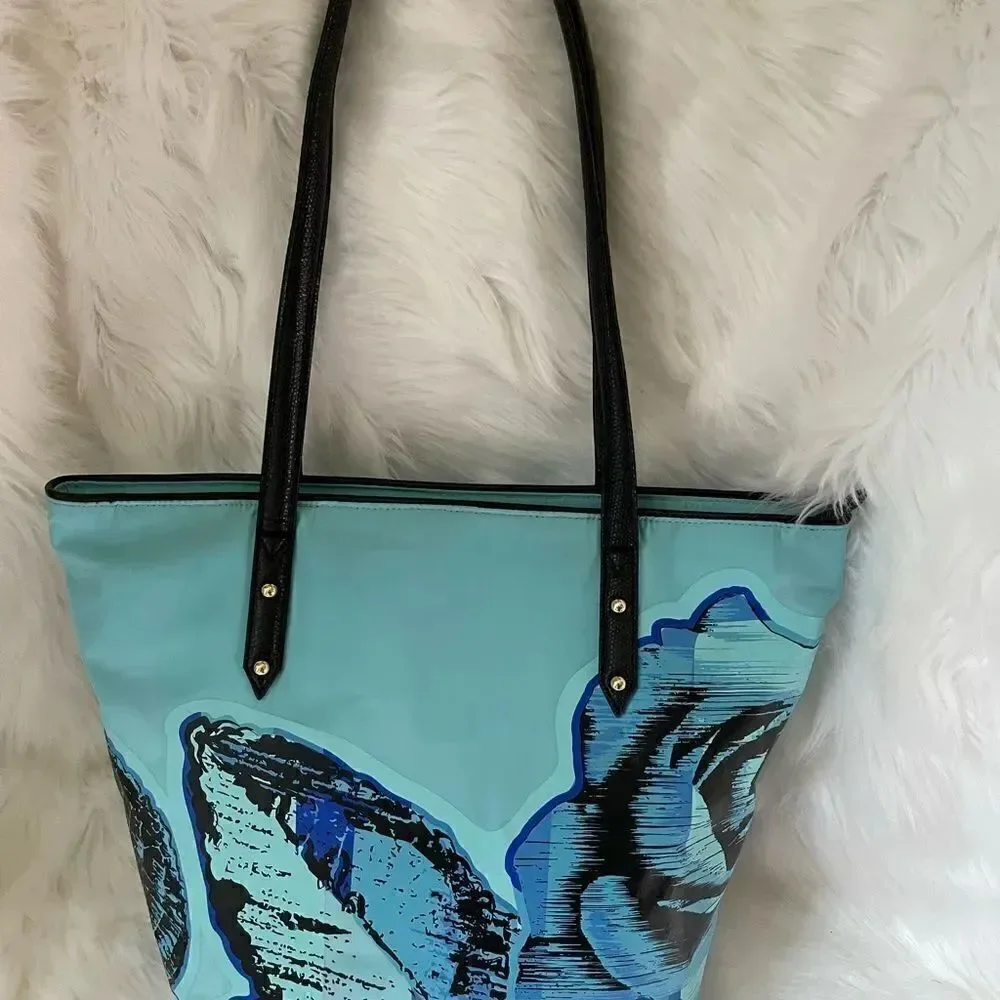 Vera Bradley blue Havana Rose Medium poly toted with black trim